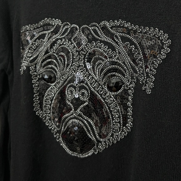 H&M Sequin Pug Dog Lover Black Crewneck Sweater, Size XS, Great Used Condition - Picture 3 of 6